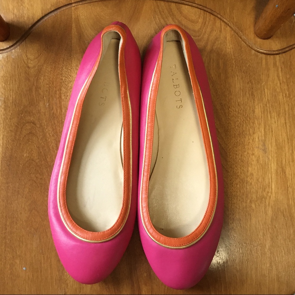 Talbots Pink Orange and Gold Leather Ballet Flats